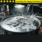 Mzansi Label Lab product being poured into a container with water splashing, featuring the brand logo. Industrial Solvent & Chemical-Resistant Label Experts