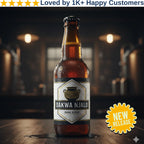 Bottle of Dakwa Njalo Dark Stout on a wooden surface with a dark background, Labels and Print Solutions for Pro Small Batch Labels