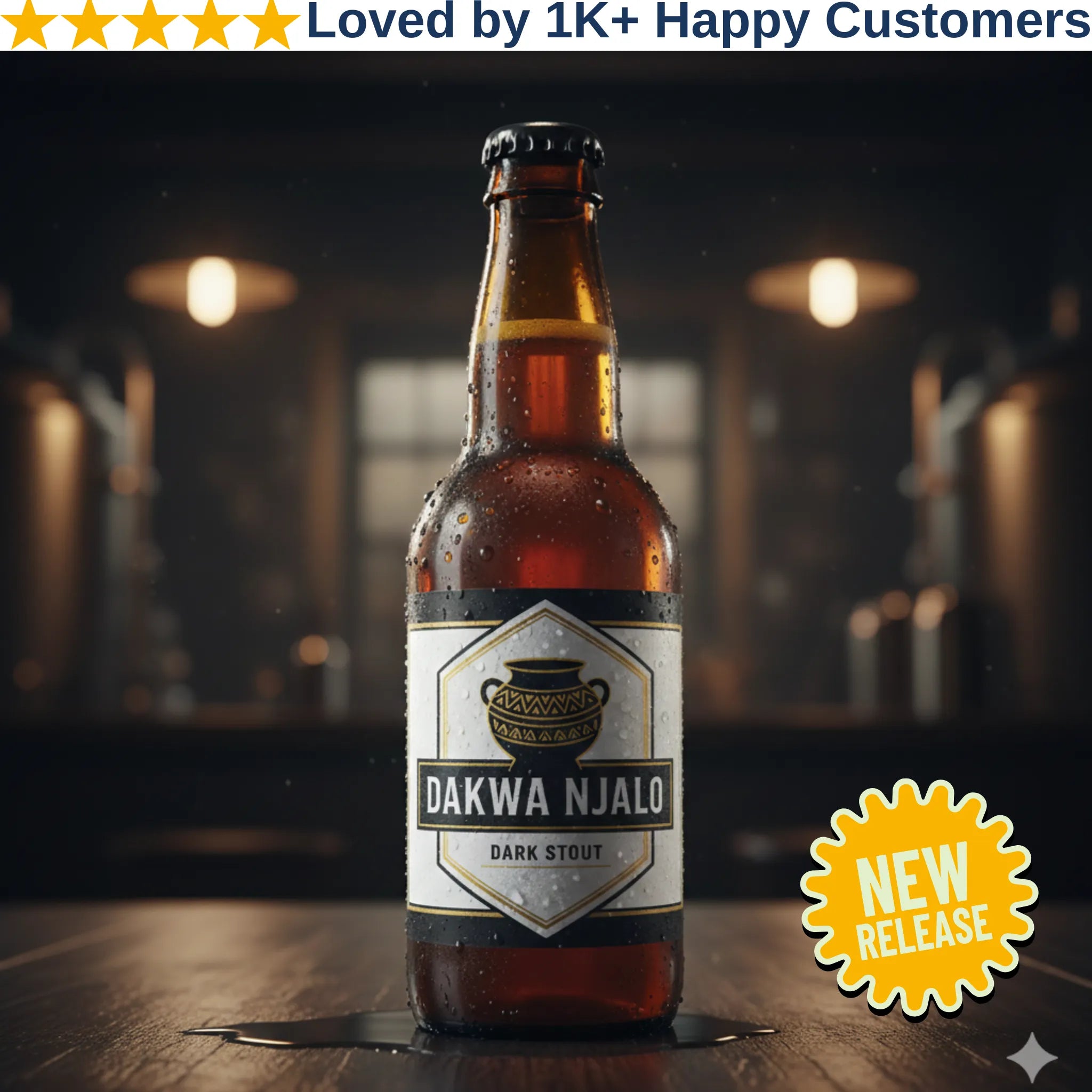 Bottle of Dakwa Njalo Dark Stout on a wooden surface with a dark background, Labels and Print Solutions for Pro Small Batch Labels