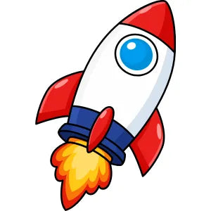 Cartoon rocket ship with a blue circle on a white background. 🧪 Custom GHS shapes designed for chemical labs