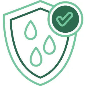 Green icon of a shield with water droplets and a check mark on a white background. 🧪 Custom GHS shapes designed for chemical labs