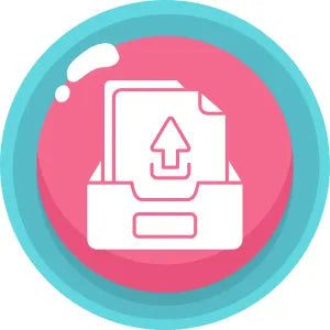 Upload icon with a pink circle and blue border
