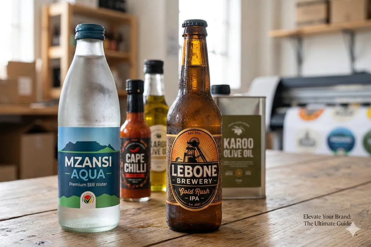 Bottles of Mzansi Aqua, Cape Chilli, and Lebone Brewery on a wooden table.