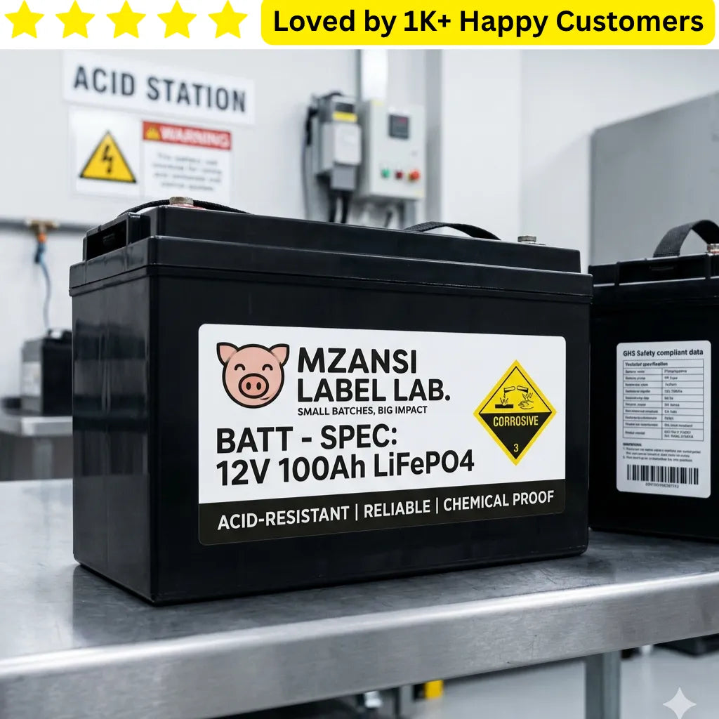 Battery with Mzansi Label Lab branding on a metallic surface in an industrial setting. Premium Transparent Labels South Africa: Industrial Quality from One A4 Sheet

Elevate your brand with the "no-label look" using our professional Transparent Labels South Africa.