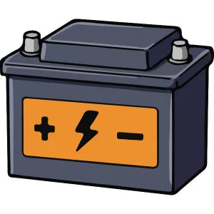 ⚡ Unique industrial shapes designed for batteries Cartoon illustration of a car battery with positive and negative terminals.