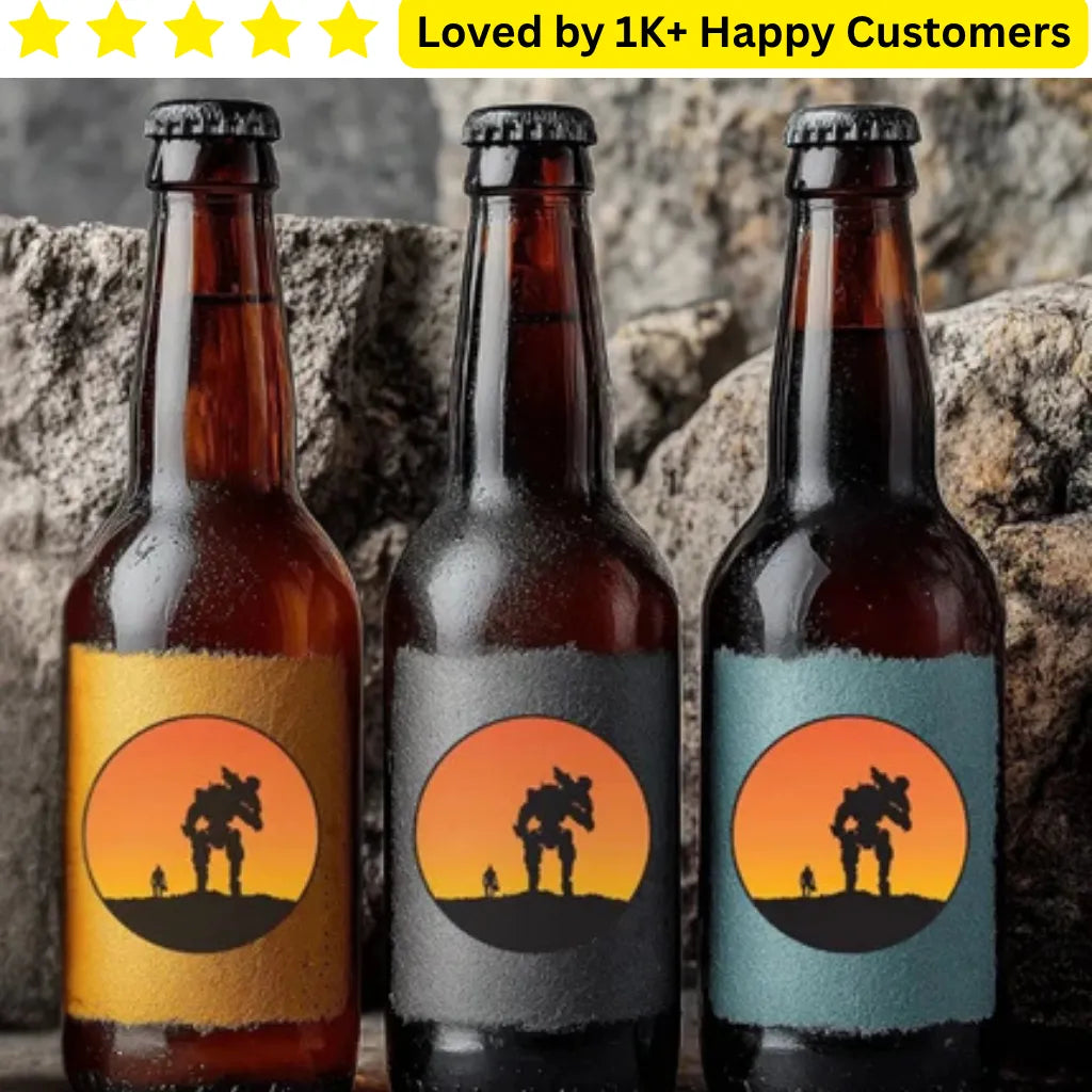 Three beer bottles with sunset labels on a stone background, loved by 1K+ happy customers. Premium Transparent Labels South Africa: Industrial Quality from One A4 Sheet

Elevate your brand with the "no-label look" using our professional Transparent Labels South Africa.