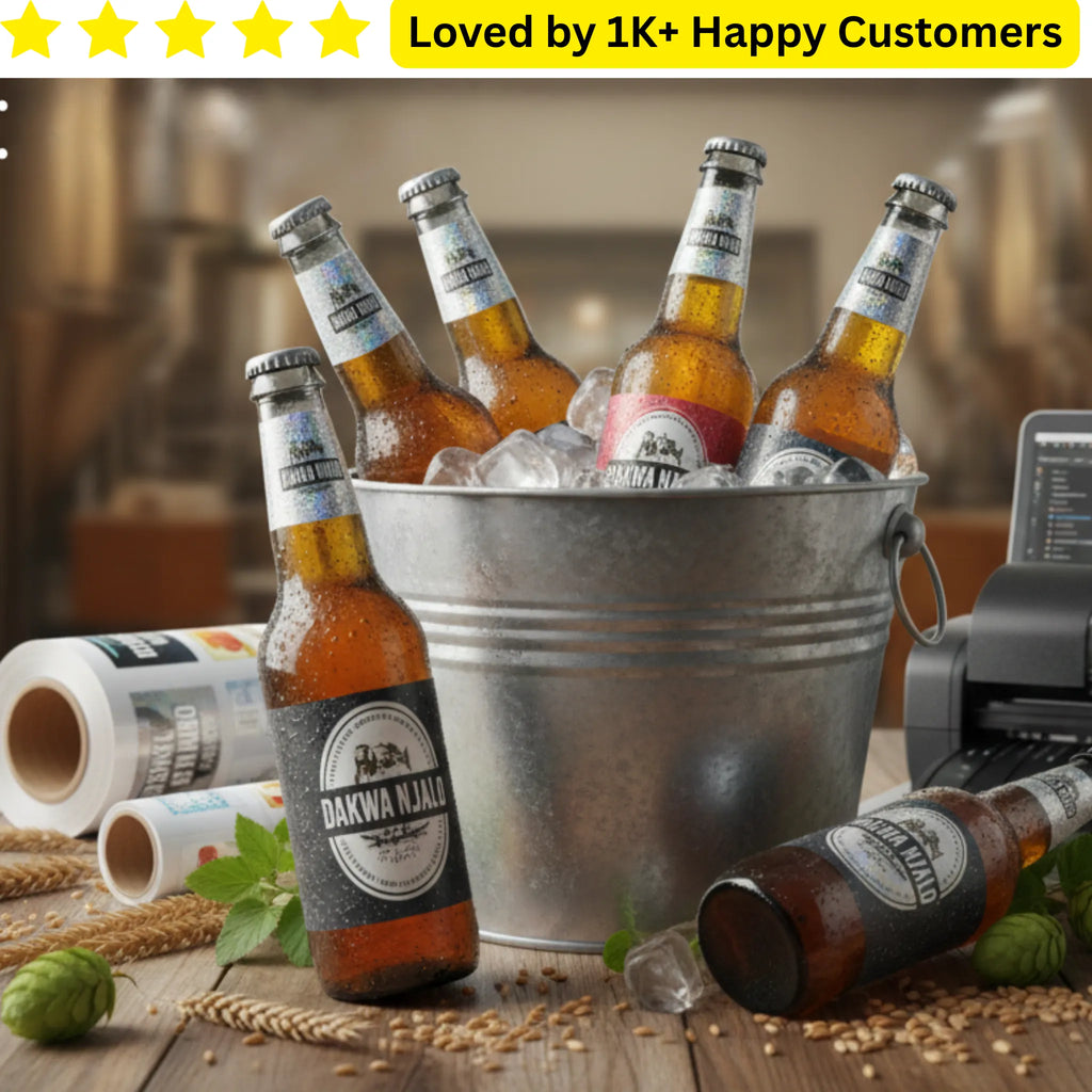 Bottles of Dakwa Njalo beer in a bucket with a rustic background