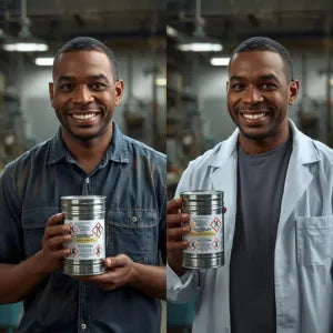 Man holding a can of paint in two different settings. Product Labels for Small Business | Pro Custom Branding